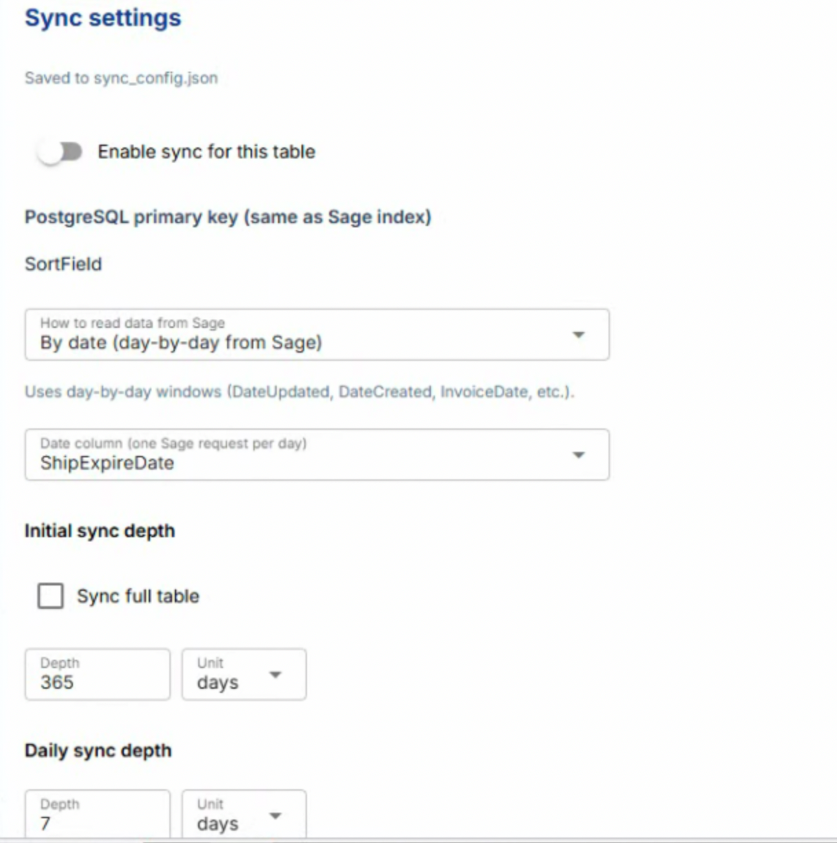 SageSyncAgent sync settings
